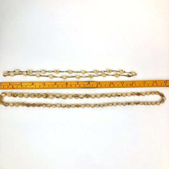 Vintage Cabbage Rose Bone Boho Necklace Set (2) Silk Knotted - Picture 10 of 11